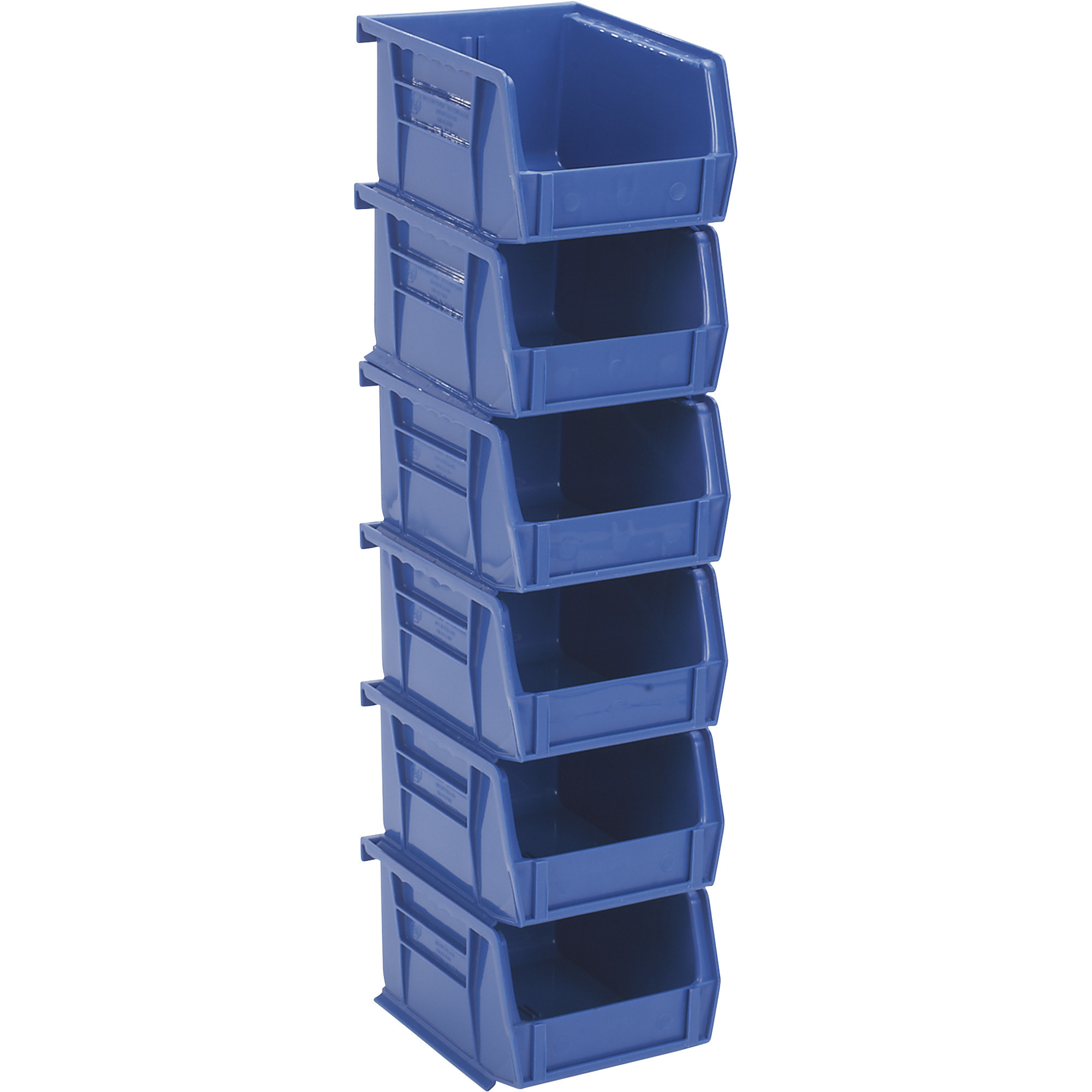 Quantum Heavy-Duty Storage Bins, 6-Pk., Blue, 5-3/8in.L x 4-1/8in.W x 3in.H Bin Size, Model# NTE-RQUS210BL